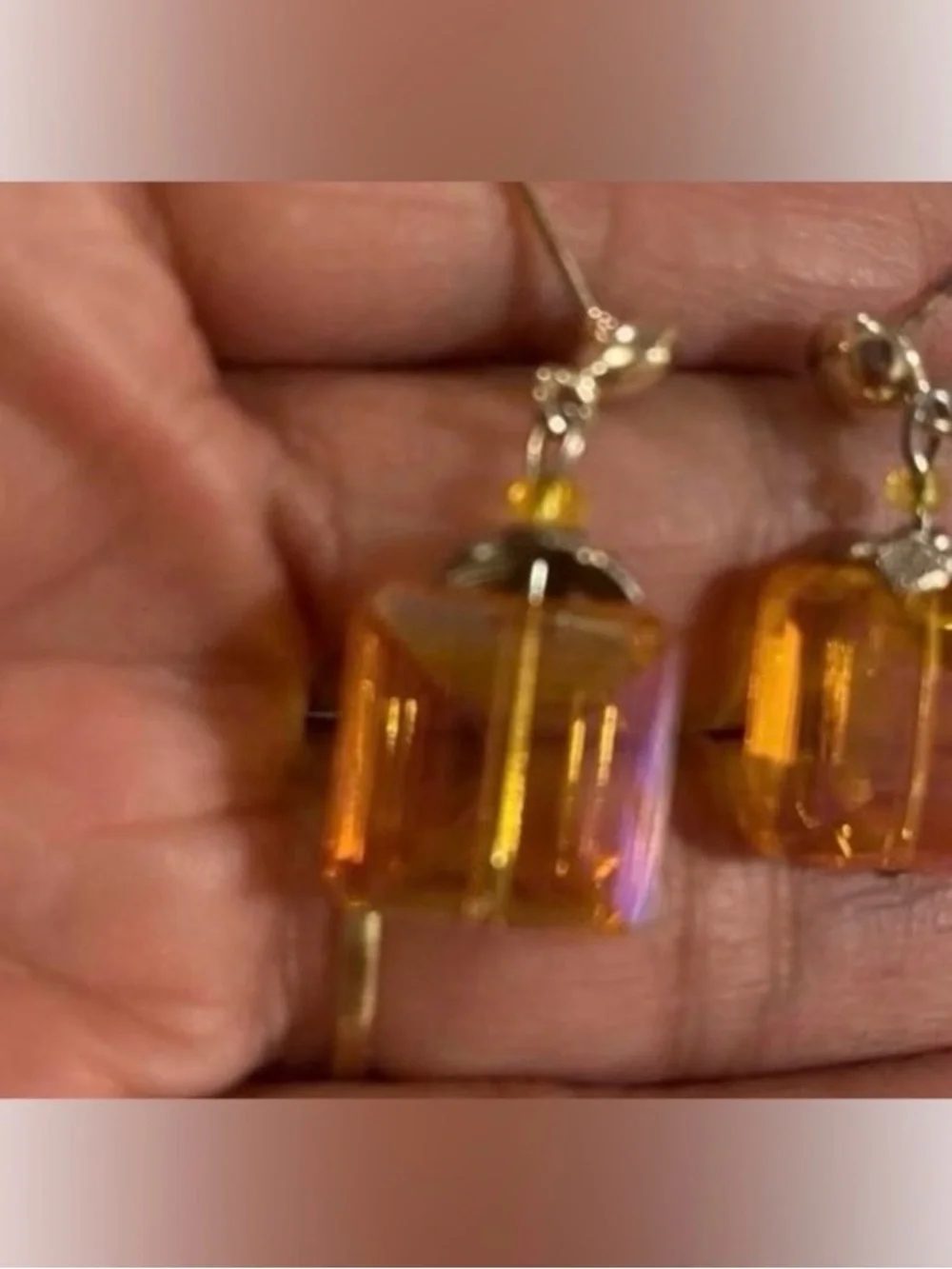 Gold-Tone Orange Cube Drop Earrings